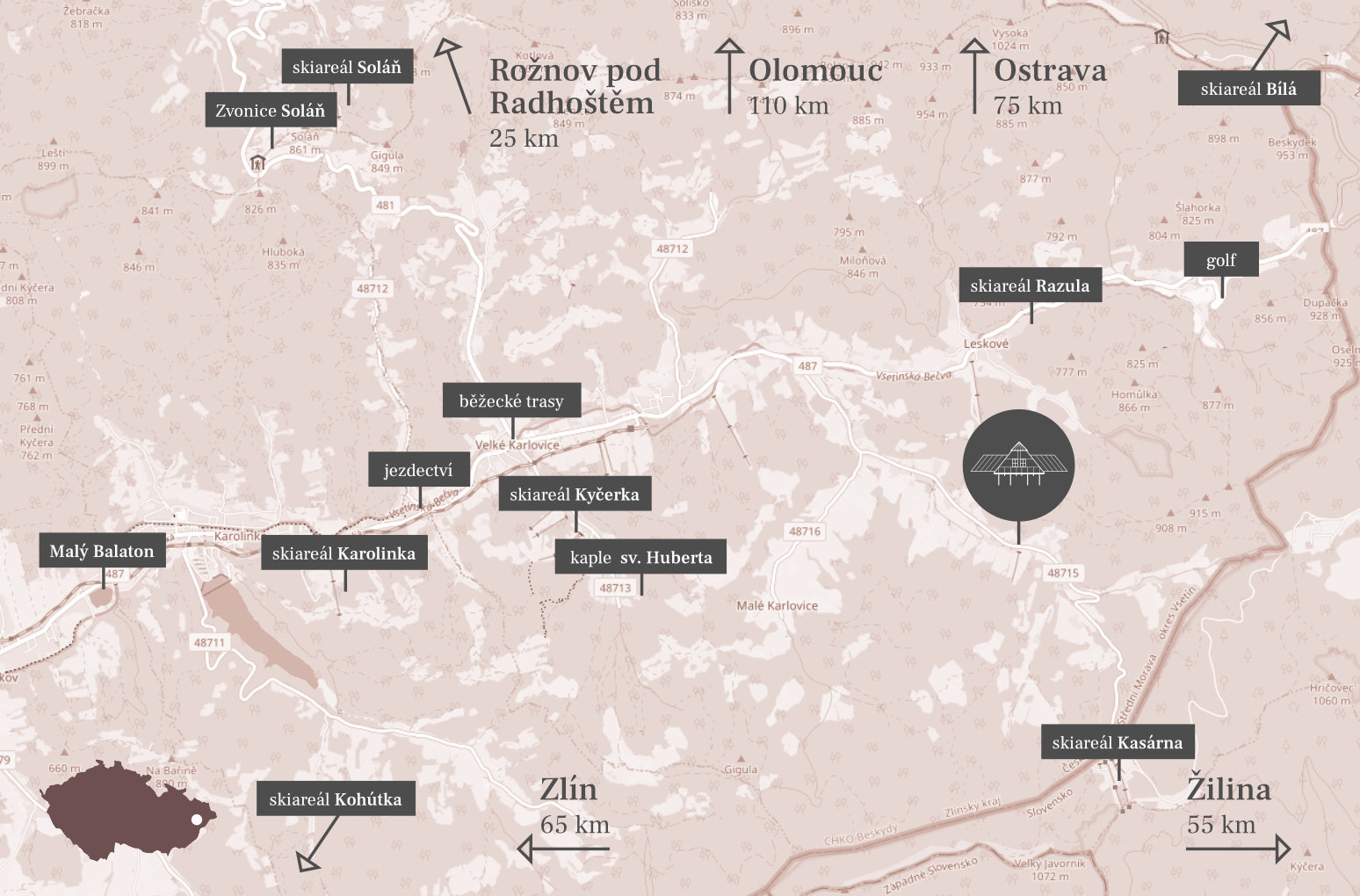 Mapa okolí Polanského Dvoru